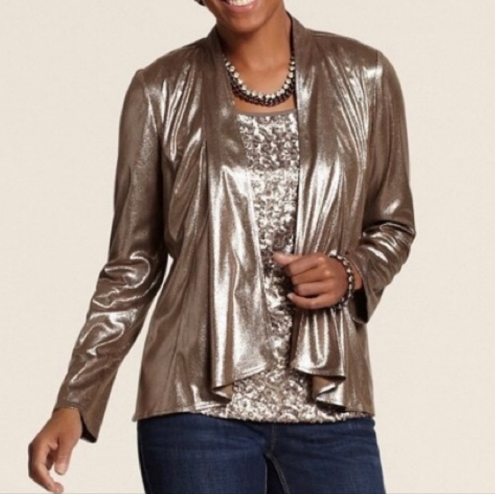 Chico's Jacket Bronze Metallic Open Front